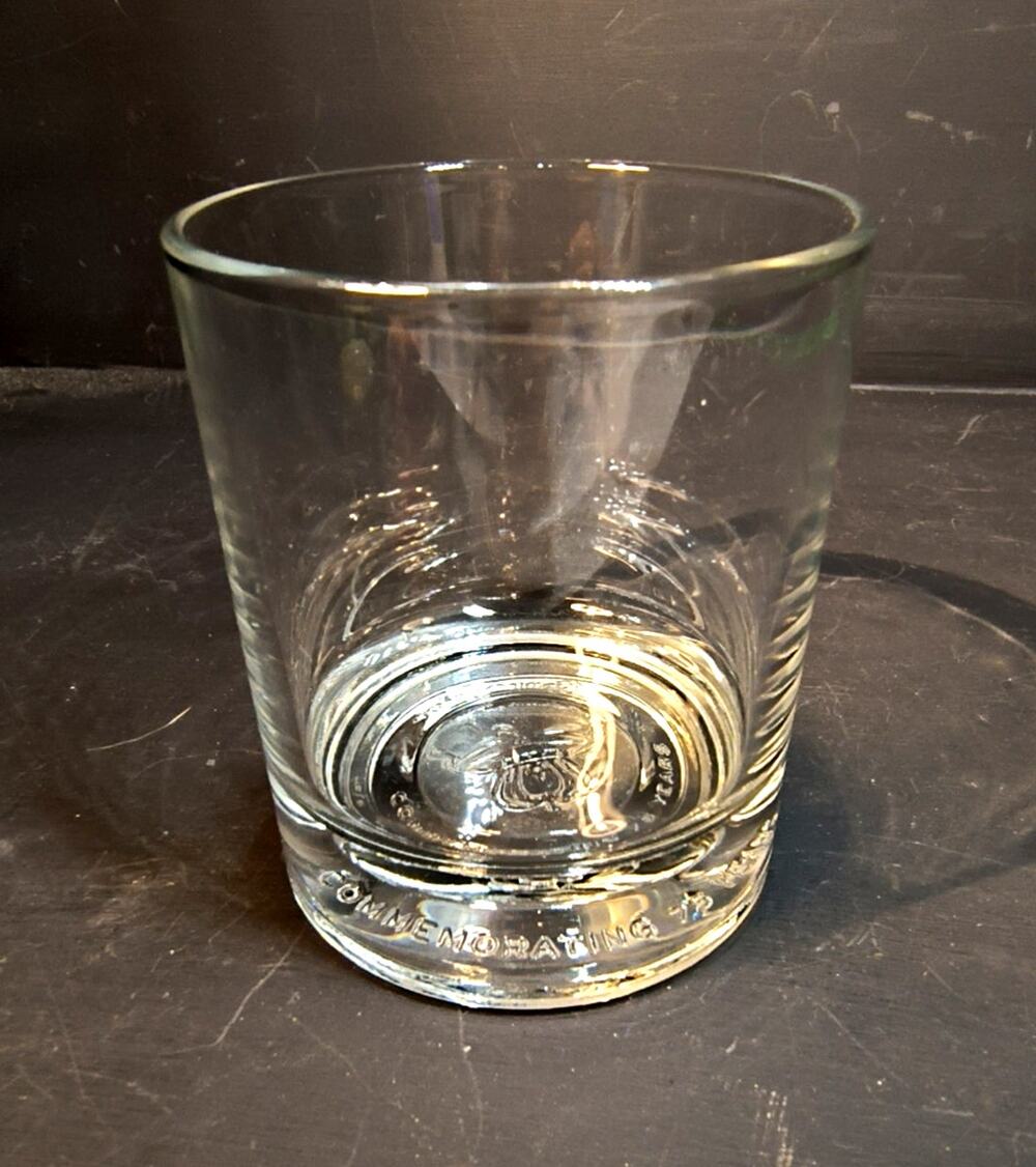 2145. Vintage Crown Royal 75th Anniversary Low Ball Whiskey Tumbler Italian